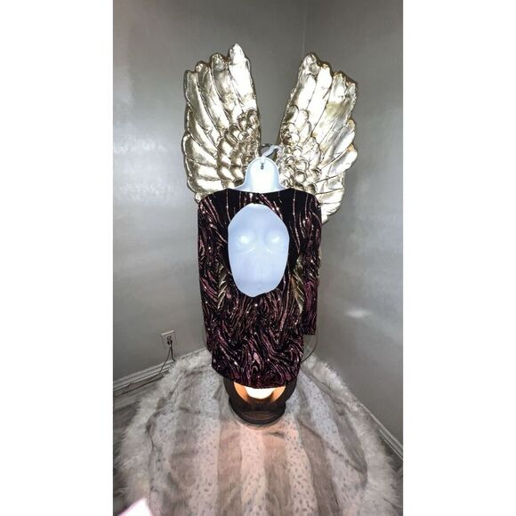 Cache Purple Black Swirl Beaded Long Sleeve Evening Cocktail Dress Sz S - Picture 7 of 15